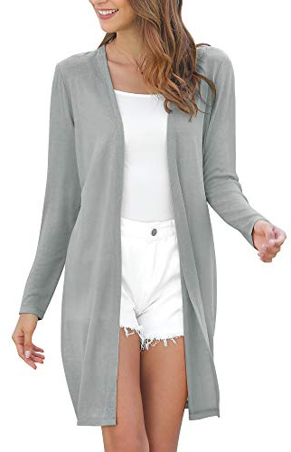 MessBebe Cardigan Donna Cardigan Lungo Estate Cardigan Leggero Manica Lunga Cascata Aperto Davanti Lungo Casual Semplice Traspirante, Grigio., XXL