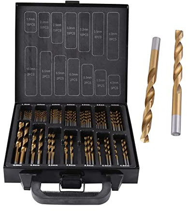 Titanio Recubierto Hss Brocas de Metal de Alta Velocidad, Helicoidales Juego de Brocas Taladro de Titanio Acero, Juego de Brocas Profesionales para Cortar Metal Duro, Aficionados Al Bricolaje