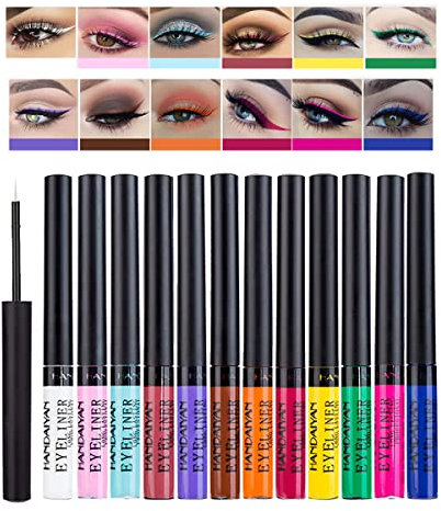 Ensemble d'eye-liner liquide mat, 12 couleurs d'eye-liners colorés, hautement pigmentés et anti-taches pour les yeux colorés et durables # A