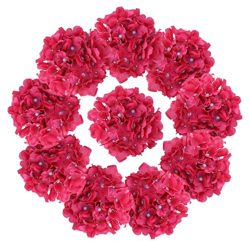 AVIVIHO Konstgjorda Hortensiablommor, Hot Pink, 10 st fylliga hortensior, silkesblommor med stjälkar, för bröllopsdekor, hemmafest, bordsdekor, bågar, butik, babyshower, dekoration