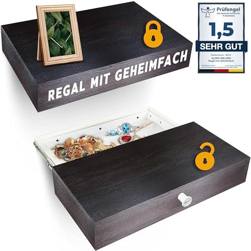Elder Welder® Regal mit Geheimfach | 30cm x 60cm | Geheimfach Möbel | Wandregal Wenge mit Geheimversteck & Geldversteck für zuhause | Regal mit Schublade | Safe Tresor als Versteck für Geld, Schmuck