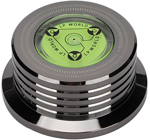 Heayzoki Vinylskivstabilisator, skivviktstabilisator aluminium skivklämma med bubbelutjämning för LP-skivspelare 50 Hz, vinylskivspelare skivstabilisator för spelare, CD-spelare chassi (höger svart)