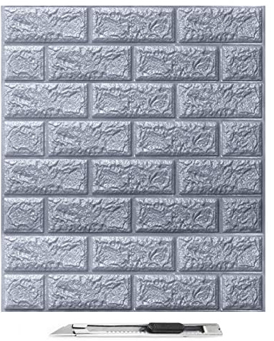 Art3d 30 Pcs 3D Brick Wallpaper in Grey, Faux Foam Brick Wall Panels Peel and Stick, Waterproof for Bedroom, Living Room, and Laundry Decor (43.5 Sq.Ft)