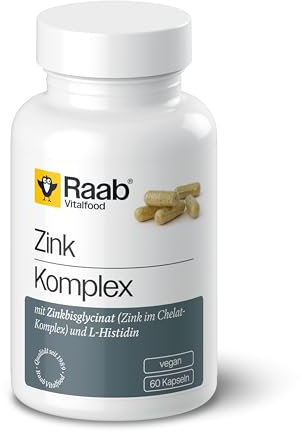 Raab Vitalfood® Zink Komplex Kapseln (60 Stück) - Zink im Chelat-Komplex, Zinkbisglycinat und der Aminosäure L-Histidin in praktischer Kapselform, nur 1 Kapsel pro Tag
