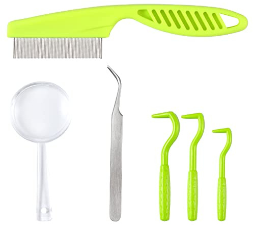 TOYMIS 6pcs Tick Removal Tool, Tick Remover for Dogs Cats and Humans Convenient Tick Remover Plastic with Tweezers Comb and Magnifying Glass