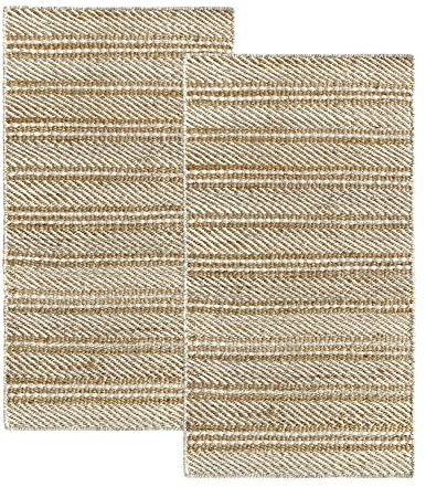 HAMID - Pack 2 Alfombras Yute Lana Olivia Alfombra Lana y Yute 60x110cm, Tejida a Mano Tejida para Salon, Dormitorio, Sala de Estar, Blanco Natural