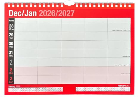 2027 Week to View 5 Person Weekly Planner Spiral Bound Hanging Wall Calendar Family Organiser 8124