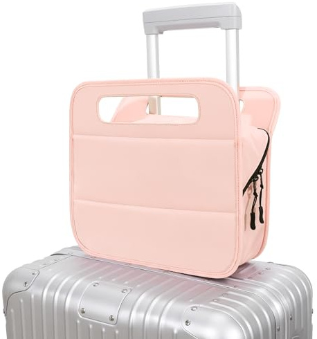 CONTAIL 13 Inch 3L 4-in-1 Travel Essentials Organizer, Small Business Handbag, Suitcase Drink Holder,Phone Tablet Holder,Airport Accessories Storage,Pink