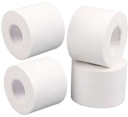 4 Rollen Sporttape 5 cm x 10m Tape Sport Weiß, GTAGKOMMEN selbstklebende & hautfreundliche Sport Tapes Set Tapeverband, reißbares Profi Sportbandage für Fußball Klettern Handball alle Sportarten