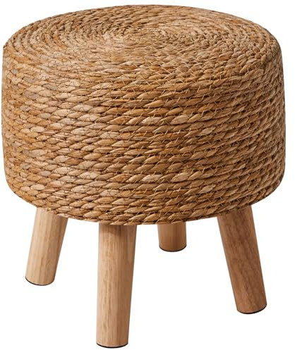 YMYNY Stilvolle Hocker, Ottoman, Fußhocker aus natürliches Seegras und Kiefernbeinen, in ländlichen Stil, Handgefertigt, für Schlafzimmer Wohnzimmer Outdoor, Holzfarbe 32×32×32CM HBD027N