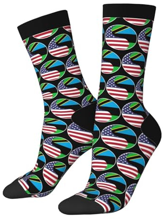 Calzini Da Uomo Donna Bandiera Ying Yan Combinazione Di America E Zanzibar Calzini Invernali Casuale Comode Calze Per Attività Sportiva, Per Ciclismo, Camminata, 40Cm
