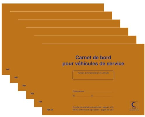 ELVE Lot de 6 Carnets de Bord pour Véhicules de Service 64 Pages 150 x 215 mm Orange