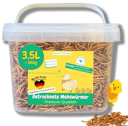 vers de Farine Séchés pour Poules et Oiseaux | Seau Rigide 3,5L (Qualité Premium) | 100% Naturel Riche en Protéines | Complément Alimentaire pour Tortues, Reptiles et Carpes | Vitalité Naturelle