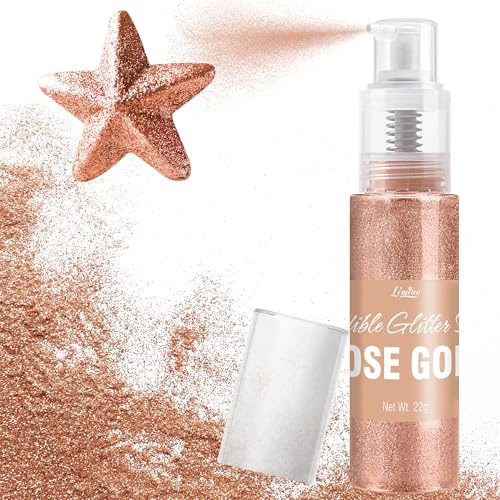 Edible Glitter Spray - 22g Edible Luster Dust Metallic Food Grade Glitter for Drinks, Cake Decorating, Baking - Edible Food Colouring Powder Shimmer Glitter for Cocktail, Icing, Candy (Rose Gold)