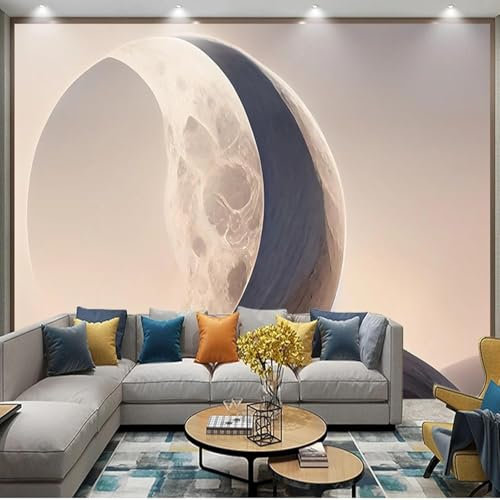 Tzxztt Art Moon Sandstone Painting Modern 3D Wallpaper Embossed Silk Neutral Tones Material Ideal for Living Room Bedroom-150cm×105cm