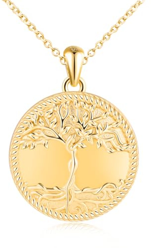 MicLee Collier Photo Médaillon en Argent 925 Femme Fille Pendentif Locket Arbre de Vie Breloque Ouvrable Ronde Or Collier Amulette Mémorial Bijoux Elégant