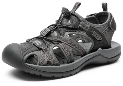 DREAM PAIRS Sandalias Mujer Verano Trekking Deportivas Playa Antideslizantes Zapatos con Punta Protectora Zapatos de Senderismo,Size 38,Negro/Gris Oscuro,DWUMST2502