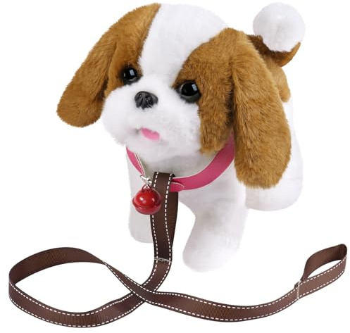 AYESY Jouet électronique en Peluche pour Chien, Chiot Robot Réaliste Jouets Chiens Animal de Compagnie Interactifs en Peluche Qui Marche avec Laisse et Cloche