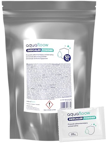 Aquafloow Polvere Anticalcare Universale 50×20 g – Bustine anticalcare per Macchina da Caffè, Bollitore, Ferro da Stiro, Lavastoviglie e Lavatrice – Formato Risparmio Efficace