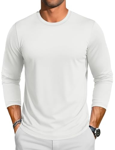 TACVASEN T Shirt Manche Longue Homme Coton Col Rond Basique pour Quotidien