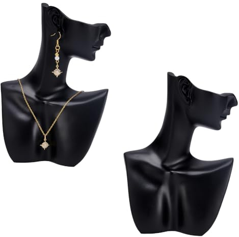 UNICRAFTALE 2 unidades de exhibición de maniquí de joyería negro busto de resina collares expositores busto maniquí figura pendientes maniquíes cabezales para exhibición de joyas 13 x 4,85 x 17,4 cm
