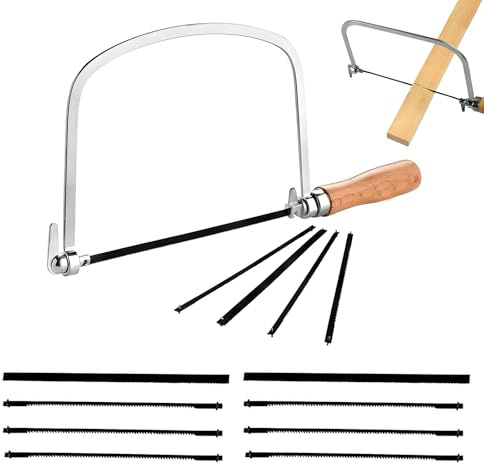 Coping Saw and Assorted Blade Sets, with 3 Sets (12 Saws Blades) Coping Saw Blades, Wooden Handle Fret Saws for Fine Cuts Wood Color Suitable for Woodworking, Furniture Construction DIY Crafts Tool