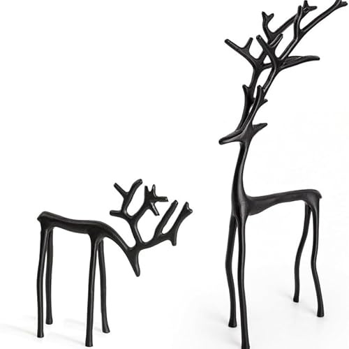 Aodejoy Black Reindeer Statues, 2025 Christmas Decorations, Elegant Indoor Holiday Decor, Modern Xmas Metal Deer Figurines, Table Centerpieces for Mantel Living Room Bedroom Office (01+02)