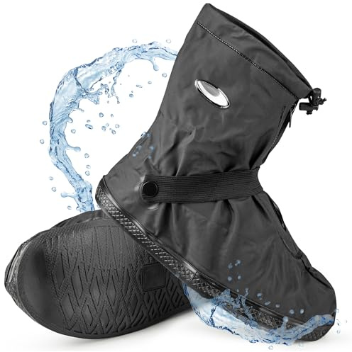 SULPO Couvre-chaussures imperméables avec semelle antidérapante, protection contre la pluie, chaussures de vélo et moto, fermeture éclair, réutilisables, tailles : 35-48