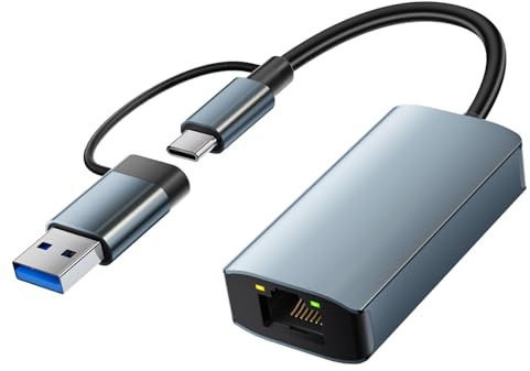 Loydia Adattatore di rete USB 3.0 Tipo C a Gigabit Ethernet RJ45 LAN, 2 in 1 Adattatore USB-C a RJ45 Ethernet LAN Network adattatore internet ethernet Compatibile con Laptop, PC per Windows 11/10