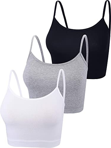 3 Pièces Débardeur Camisole à Bretelles Fines Crop Tank Top pour Sports Yoga Sommeil (Noir, Blanc, Gris, S)