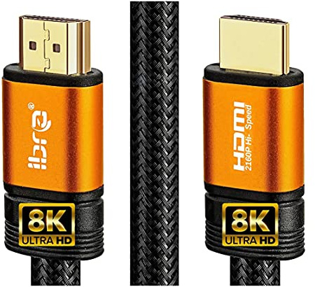 IBRA 2.1 HDMI Cable 1.5m Ultra HD Lead High-Speed 48Gbps | 8K@60Hz, 4K@120Hz, 3D Support, Ethernet Function, Compatible with Fire TV, Xbox, PS3, PS4, PC - Orange