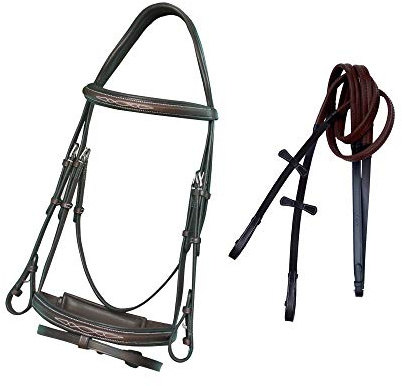 Exion Horse Snaffle Jumping Bridle | Anatomic Soft Lined Crownpiece Designer Stitched Browband & Flash Noseband Horse Bridle with Grippy Rubber Reins | English Bridle for Horses