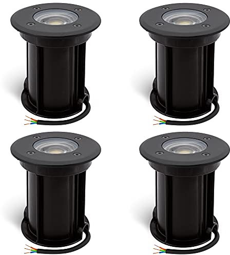 linovum 4er Set BORU Bodeneinbauleuchten schwarz IP67 mit LED GU10 2W warmweiß - 4x Bodenspots 230V Außen befahrbar mit Kabel