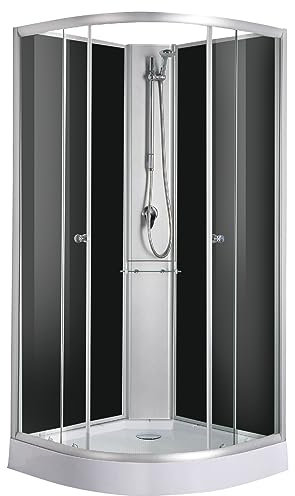 Sanotechnik Komplettduschkabine Rio?2 90×90×204?cm – All?in?One Komplettdusche | 4?mm ESG-Sicherheitsglas, Einhebelmischer & Handbrause, Schwarze Rückwand, leise Schiebetür