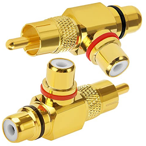 KUOQIY 2 Stück Cinch-Splitter, AV-Adapteranschluss, 1 in 2 Out 90 Grad Rechtwinkliger Cinch