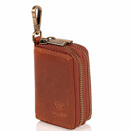MATADOR Schlüsselmäppchen Leder #KOPENHAGEN mit edler Geschenk Box, Elegante Autoschlüssel Tasche mit Autoschlüsselanhänger, RFID Geldtasche, Luxus Schlüssel Etui mit Doppel Fach, Braun Vintage
