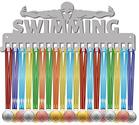 CREATCABIN Schwimmen Medaillenhalter Schwimmer Medaillen Aufhänger Auszeichnungen Wandhalterung Dekoration Edelstahl Metall Aufhängen Für Zuhause Abzeichen Gymnastik Über 60 Medaillen Silbern