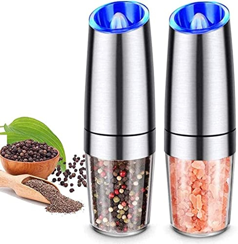 TONZN Moulin à sel électrique à Sauce Chili Automatique alimenté par Batterie et épaisseur réglable manuellement-2 Moulin à sel Moulin à Poivre-2 moulins à sel moulins à sel et à Poivre (2 pièces)