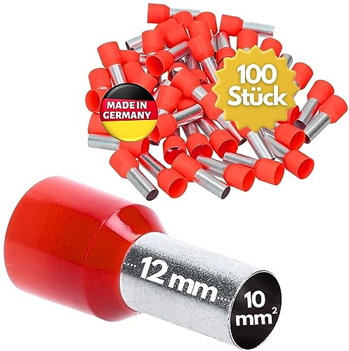 Kalitec 100x Embouts de Câble Isolés 10,0 mm² - Longueur 12 mm Rouge