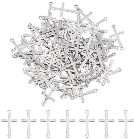 UNICRAFTALE 100 Unids 201 Colgante de Cruz de Acero Inoxidable Conectores Cruzados de Doble Orificio de 1.2 mm Colgantes de Enlace Cruzado de Metal Colgantes de Pendiente de Crucifijo