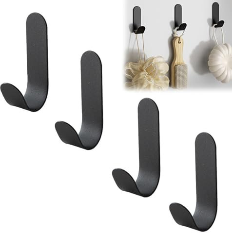 SULIUDAJI - Confezione di 4 ganci adesivi in acciaio inox, ganci da parete autoadesivi neri