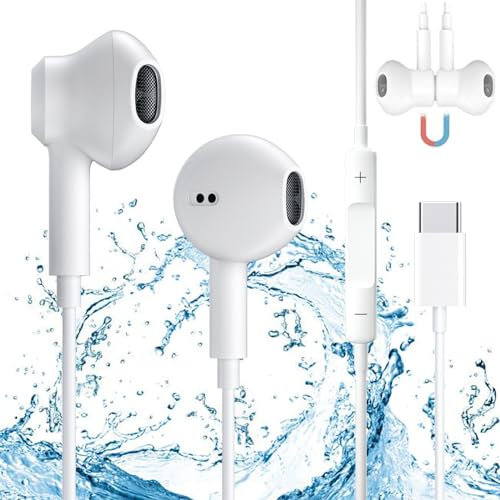 Ecouteurs USB Type C,Intra Auriculaires avec Micro (Hi-Res) et contrôle du Volume Compatible avec iPhone 15/Samsung S20/iPad Pro 2018/Google Pixel 5/4/3 et Autres périphériques d'interface de Type C