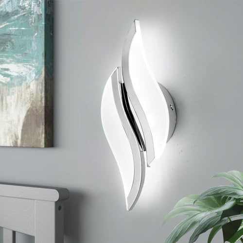 CANEOE Modern LED Wall Sconce 6000K Chrome Indoor Wall Light Fixtures Acrylic Wall Sconce Lighting for Living Room Bedroom Bedside Bathroom Hallway Stairway Wall Lamp (Chrome, 1 Pack, 6000K)