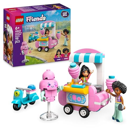 LEGO Friends Candyfloss Stand and Scooter Toy, Kids’ Creative Building Set with 2 Character Mini Dolls, Wheelable Food Cart and Accessories, Gift for 6 Plus Year Old Girls 42643