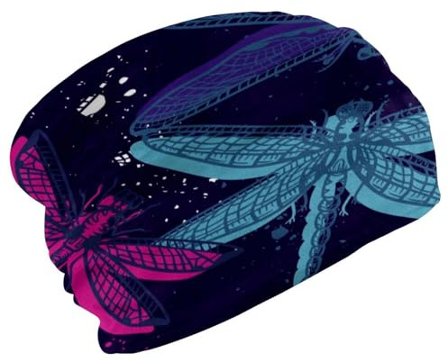 Bonnet unisexe extensible en velours doux pour homme et femme, pour course à pied, cyclisme, libellules multicolores, multicolore, Taille unique