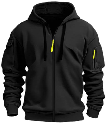 MEDUOLA Sweat à Capuche Noir Homme Veste Polaire Sweat Manches Longues Pull Homme Couleur Unie Veste Mi Saision Automne Hiver Hoodie