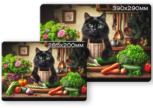 Noble & Page - Tempered Glass Cutting Board - 390x290mm Gloss Chopping Board - Fluffy Black Kitchen Cat