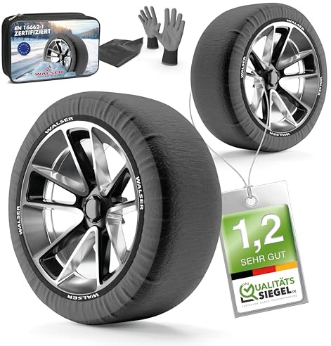 WALSER Premium cadenas de nieve Ultra Grip, juego de 2 cadenas de nieve textiles, dos fundas rueda invierno para coche, eslabones de invierno coche tamaño de llanta R13-R22
