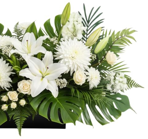 Arreglo De Flores Artificiales Blancas Con Lilium Centro Funerario Elegante y Realista