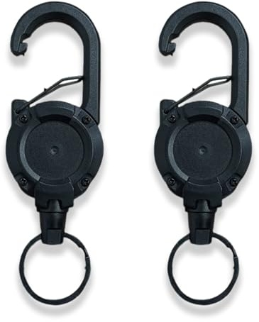 HEIZHU Lanyard Retractable Keychain with 23.6'' Steel Cord, Heavy Duty Retractable Key Chain for Outdoor, Extendable Keyring with Clip for Key Ring ID Card Badge Holder - Black